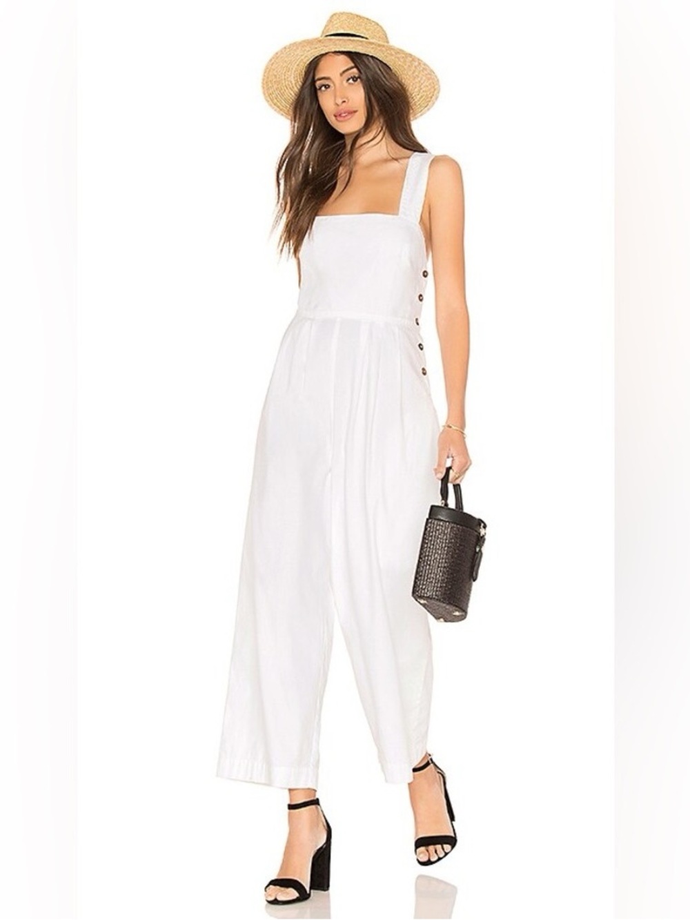 White Square-Neck Wide-Leg Jumpsuit